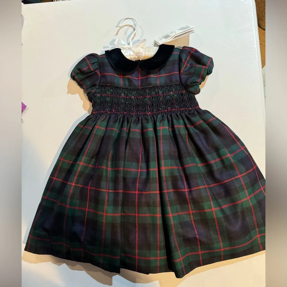 NWT Ralph Lauren Plaid Hand Smocked Wool‎ Dress & Bloomer Special Occasion